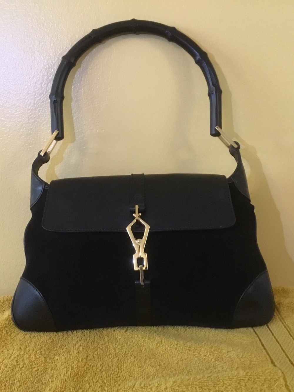 Gucci Bamboo Leather & Canvas Mini Jackie Bag Crab Clasp Serial # NICE!